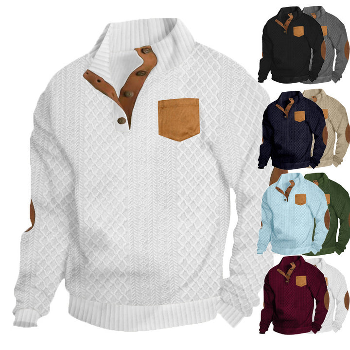 Knitted sweater for men with high collar and button placket Lune London