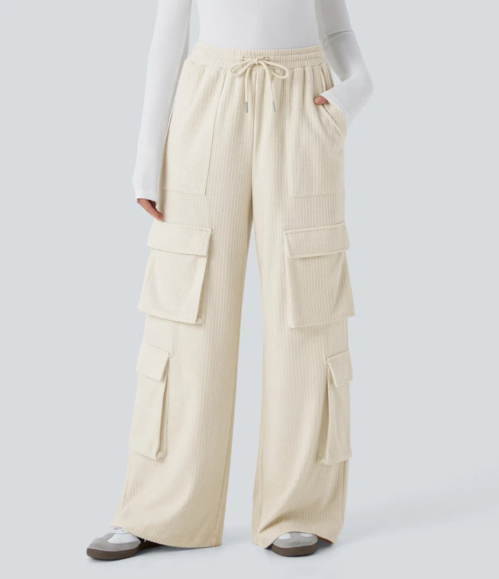 Ladies cargo pants with a wide cut and practical side pockets Lune London