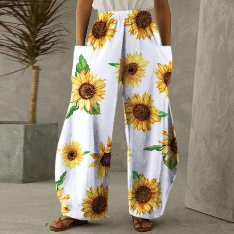Pantalons fleuris amples pour femmes avec poches et taille élastique Chic & Stil