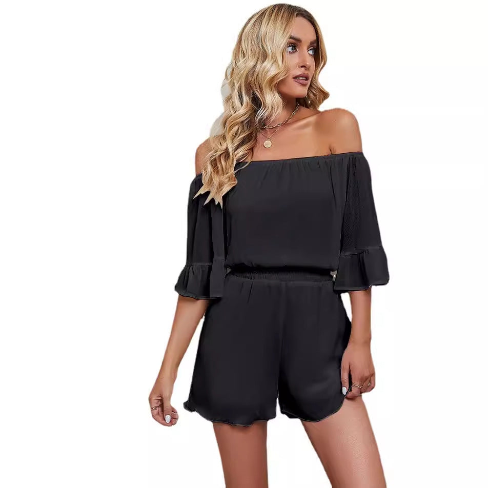 Women's off-the-shoulder jumpsuit with voluminous sleeves and elastic waist Chic & Stil