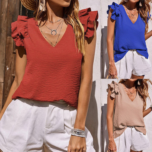 Ladies ruffled molds blouse V neckline Lune London