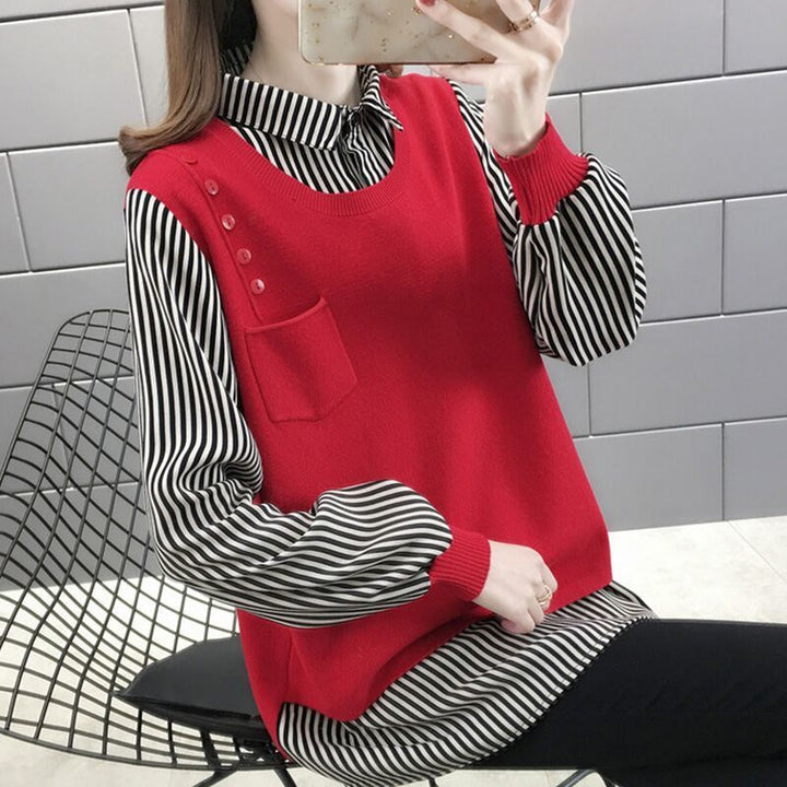 Pull superposé pour femmes avec insert de blouse à rayures Chic & Stil