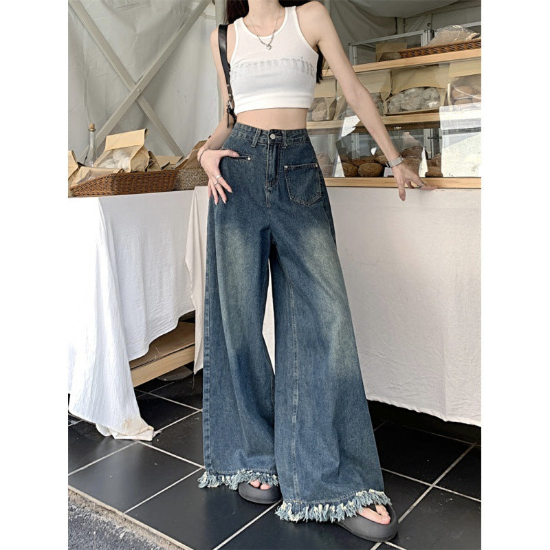 Pantalons en jean larges pour femmes avec ourlet effiloché Chic & Stil