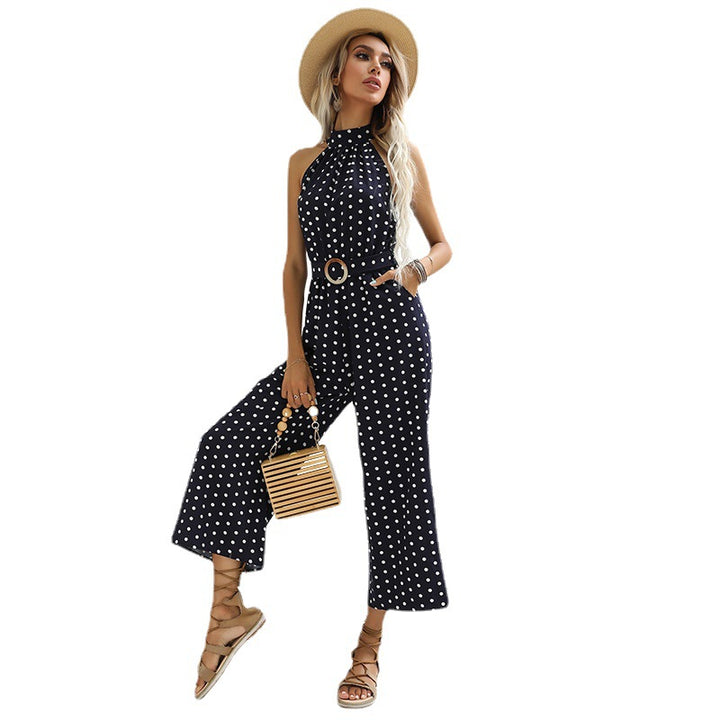 Ladies elegant polka dot jumpsuit with belt waist Lune London
