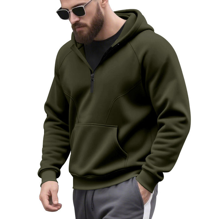 Men's sporty hoodie with short zip opening and kangaroo pocket Lune London