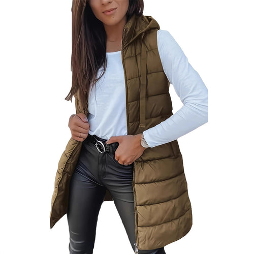 Ladies stylish quilted vest with hood and long cut Lune London