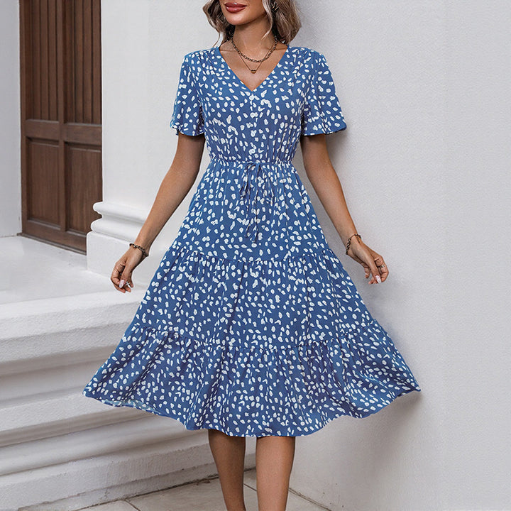 Layered V-neck dress for women with belt Lune London