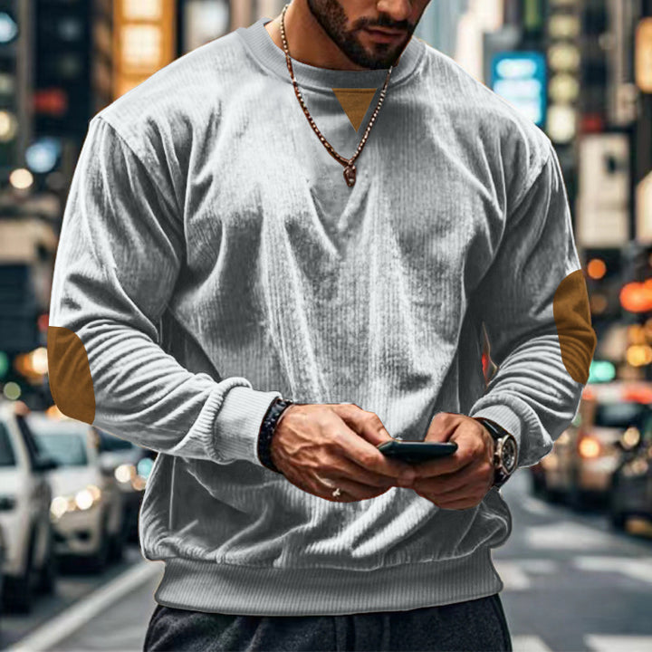 Men's comfortable round neck sweater with elbow patches Lune London