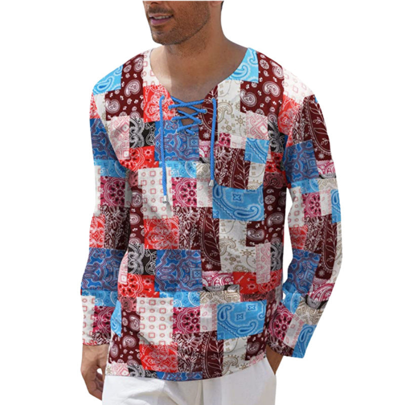 Long sleeve shirt for men with a unique lace detail and a creative patchwork pattern Lune London