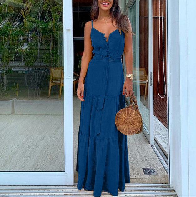 Fluid maxi dress with ruffles for women with adjustable straps Lune London