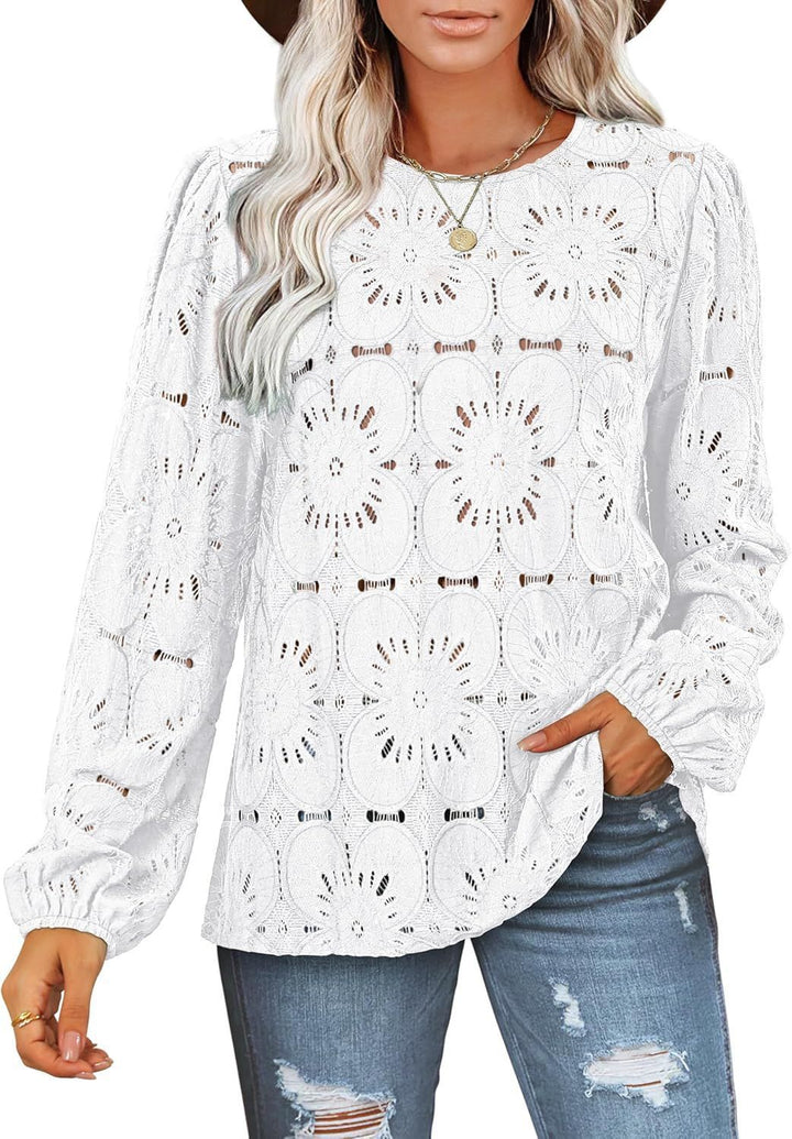 Ladies Elegant Blouse with Embossed Floral Pattern and Wide Sleeves Lune London