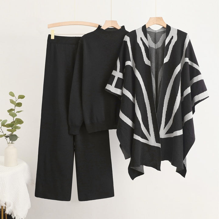 Trendy knit loungewear set for women with graphic poncho design Lune London