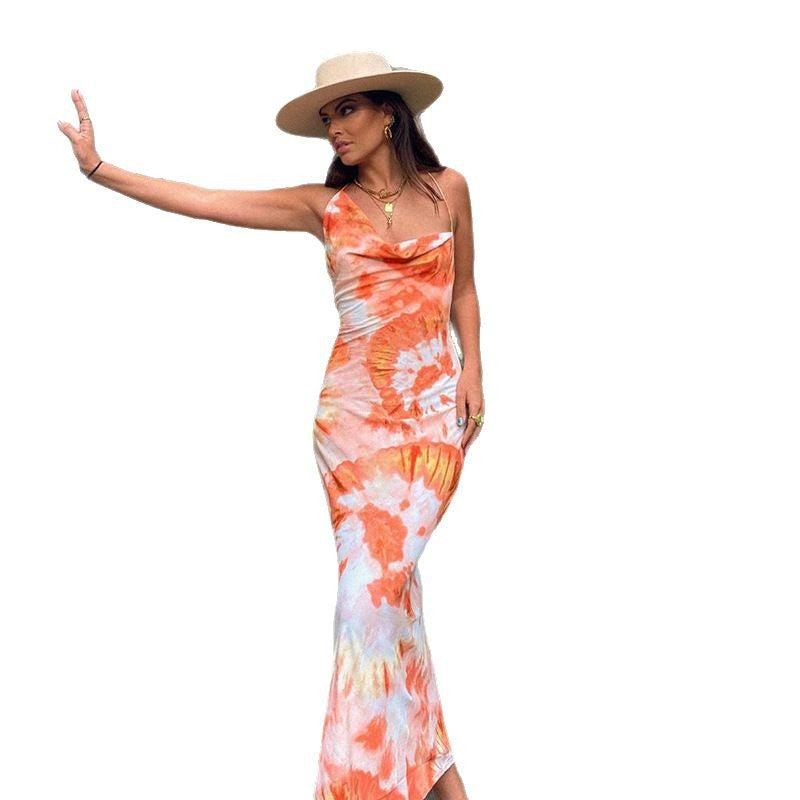 Maxi dress with draped neckline tie-dye Lune London for women