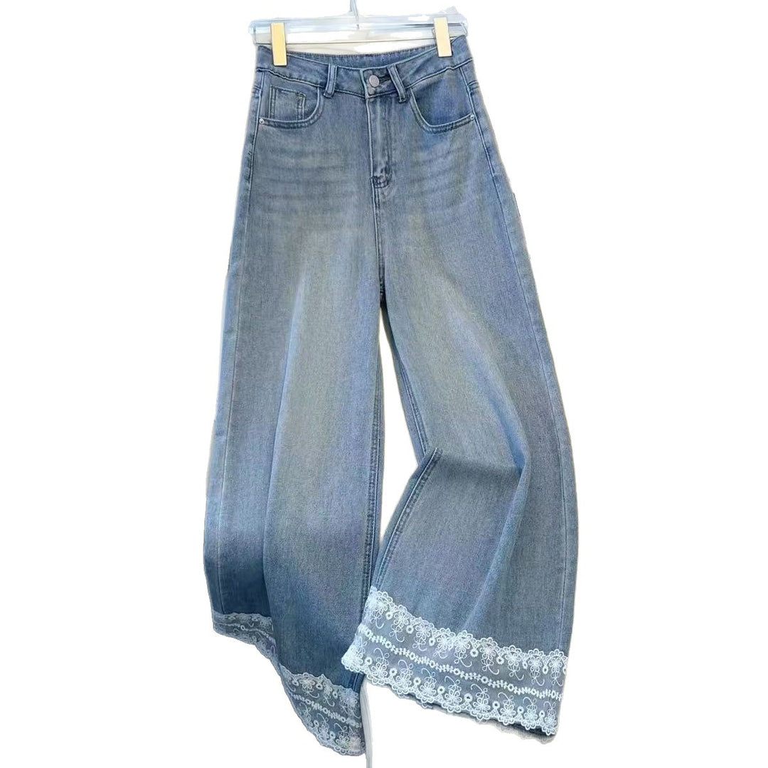 Jeans pour femmes à coupe large avec délicate dentelle Chic & Stil