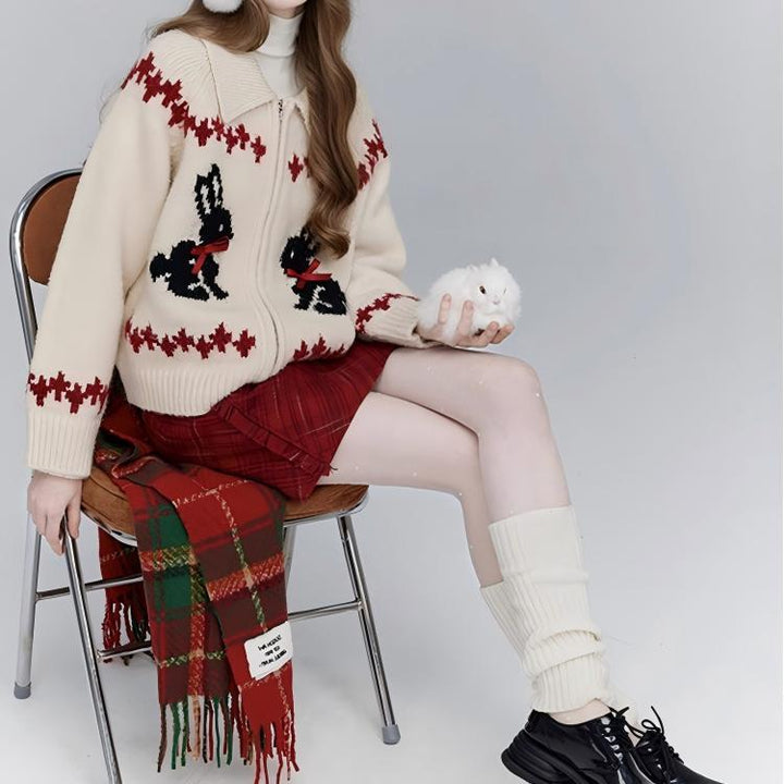 Cardigan pour femmes avec motif animal et nœuds décoratifs