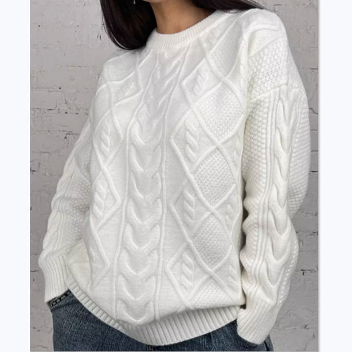 Oversized knitted sweater for women with cable knit pattern Lune London