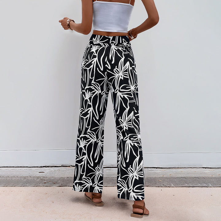 Women Wide Leg Floral Printed Pants Lune London