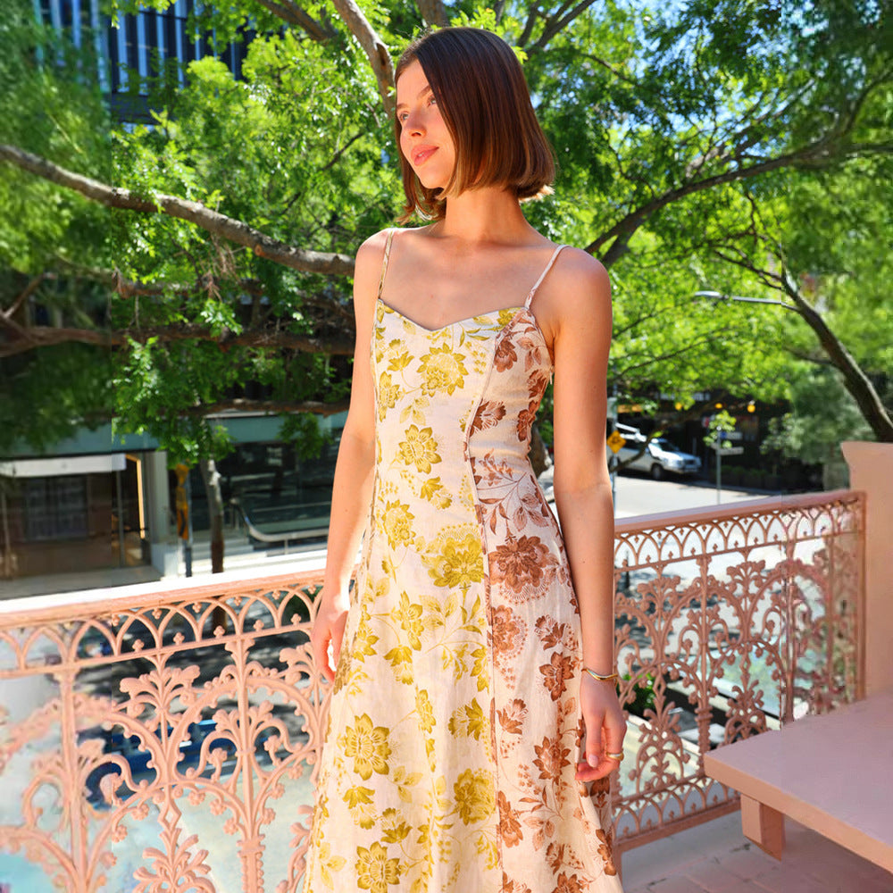 Chic & Stil Women's Summer Maxi Dress with Floral Print and Thin Spaghetti Straps