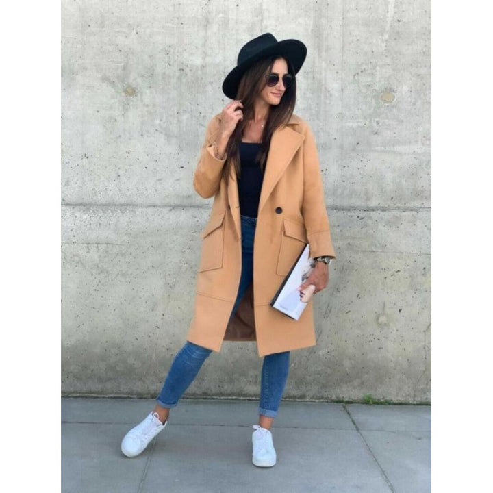 Modern long women's jacket with deep lapels and practical pockets Lune London