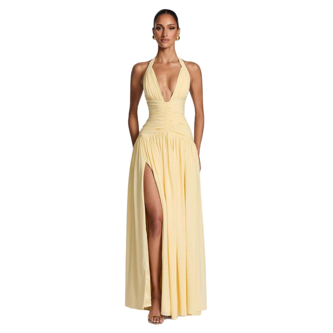 Women's Elegant Maxi Dress with Strapless Neckline and Sophisticated Draping Lune London