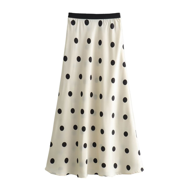 Maxi skirt for women with an elegant polka dot pattern and elastic waistband Lune London