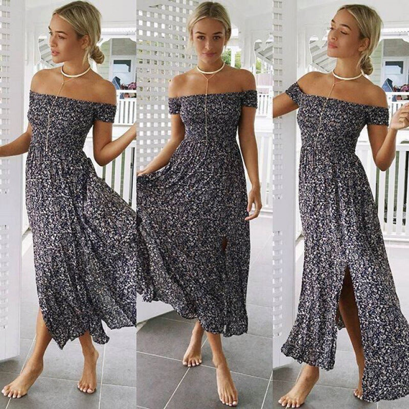 Robe maxi pour femmes avec un motif floral délicatement détaillé et une fente sur le côté Chic & Stil