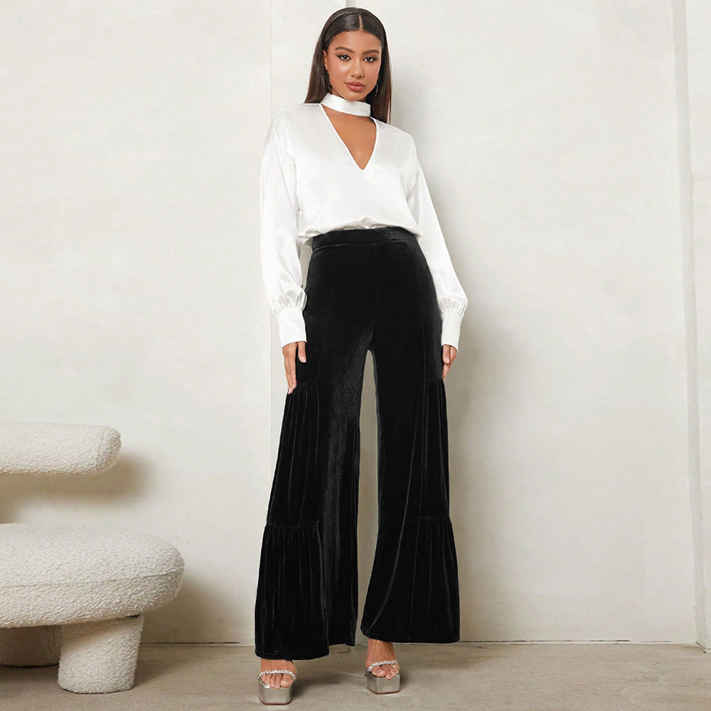 Women Loose Plush Pants with Pleats and High Waist Lune London