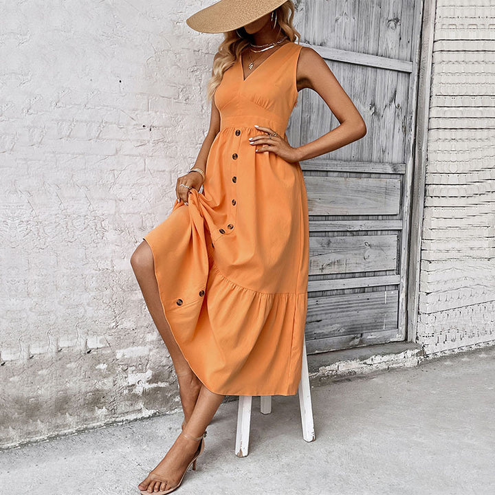 Maxi Button Dress for Women with Fluid Chic Skirt and Style