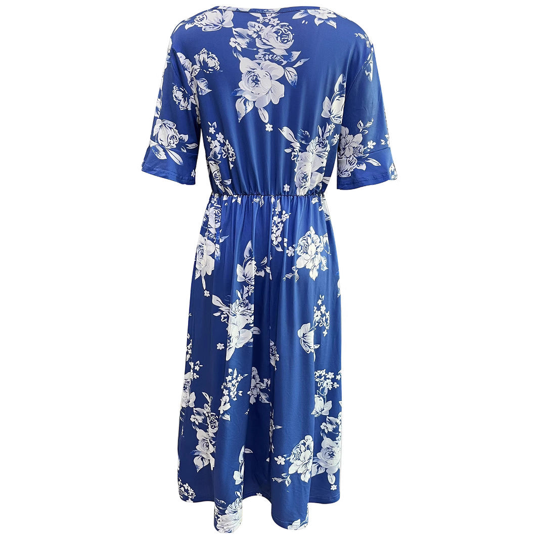Midi dress for women with floral pattern and elastic waist Lune London
