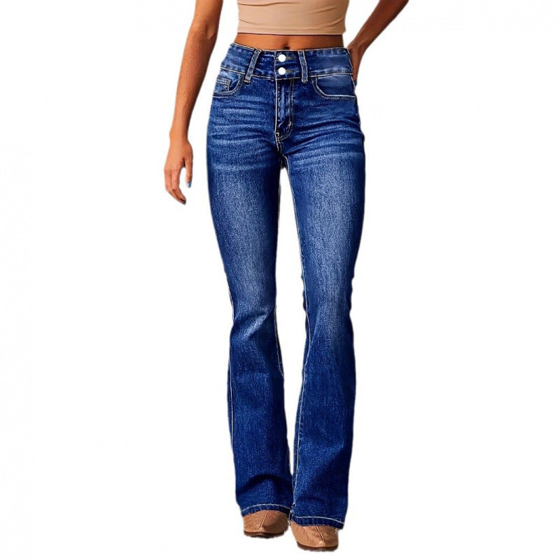 Women's Bootcut Jeans with High Waist and Fashionable Buttons Lune London