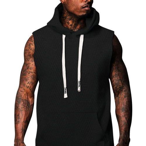 Sleeveless hoodie for men with textured design and practical kangaroo pocket Lune London