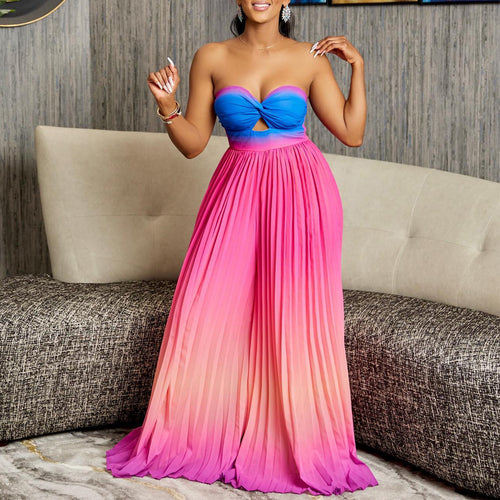 Maxi strapless dress for ladies with pleated details Lune London