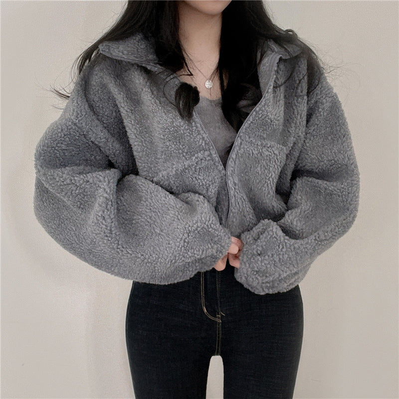 Women's cozy fleece jacket with high collar and zipper Lune London