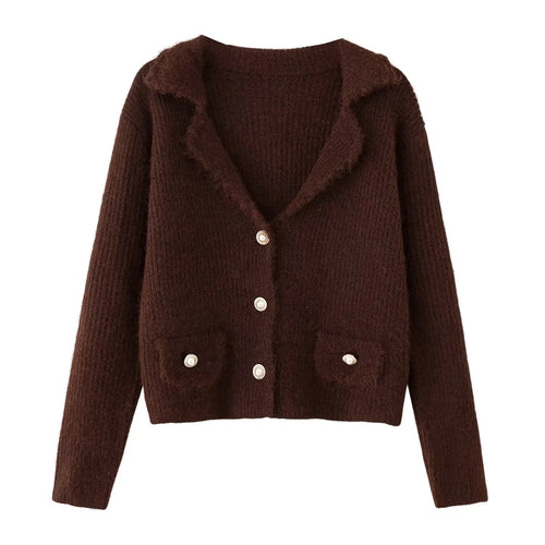 Fashionable comfortable knit jacket for women with an elegant collar and practical pockets Lune London