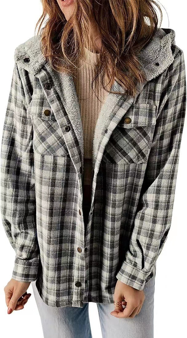 Women Flannel Checkered Jacket with Cozy Lining Lune London