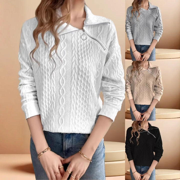Knit sweater for women with half-zip and textured design Lune London