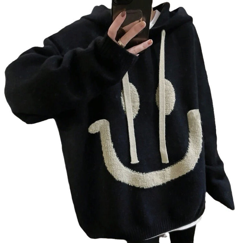 Ladies Oversized Casual Sweater with Smiley Pattern Lune London