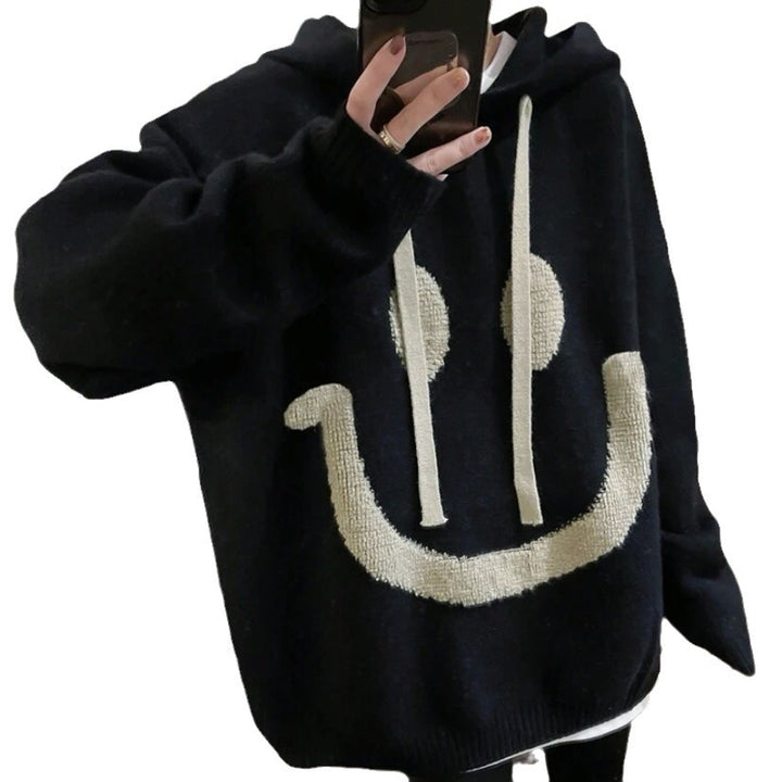 Ladies Oversized Casual Sweater with Smiley Pattern Lune London