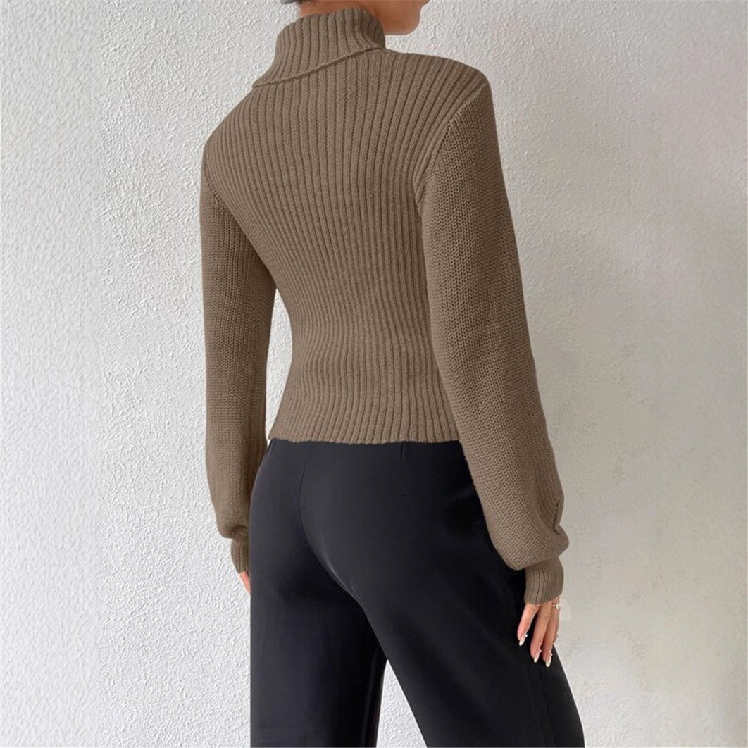 Women's knitted pullover with trendy cut and high collar Lune London