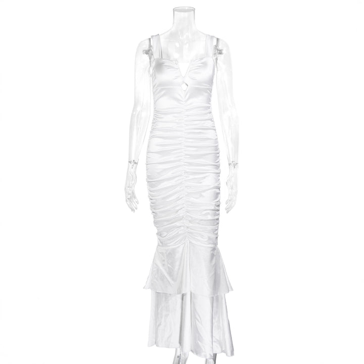 Women's Figure-hugging Satin Maxi Dress with Ruffle Details Lune London