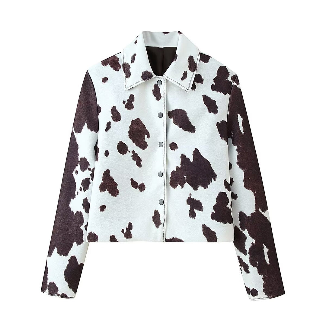 Fashion jacket for ladies with a creative cow pattern Lune London
