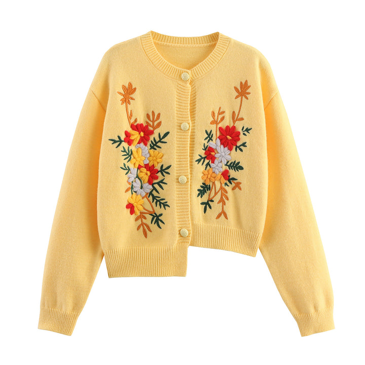 Knitted jacket for women with embroidered floral design and button closure Lune London