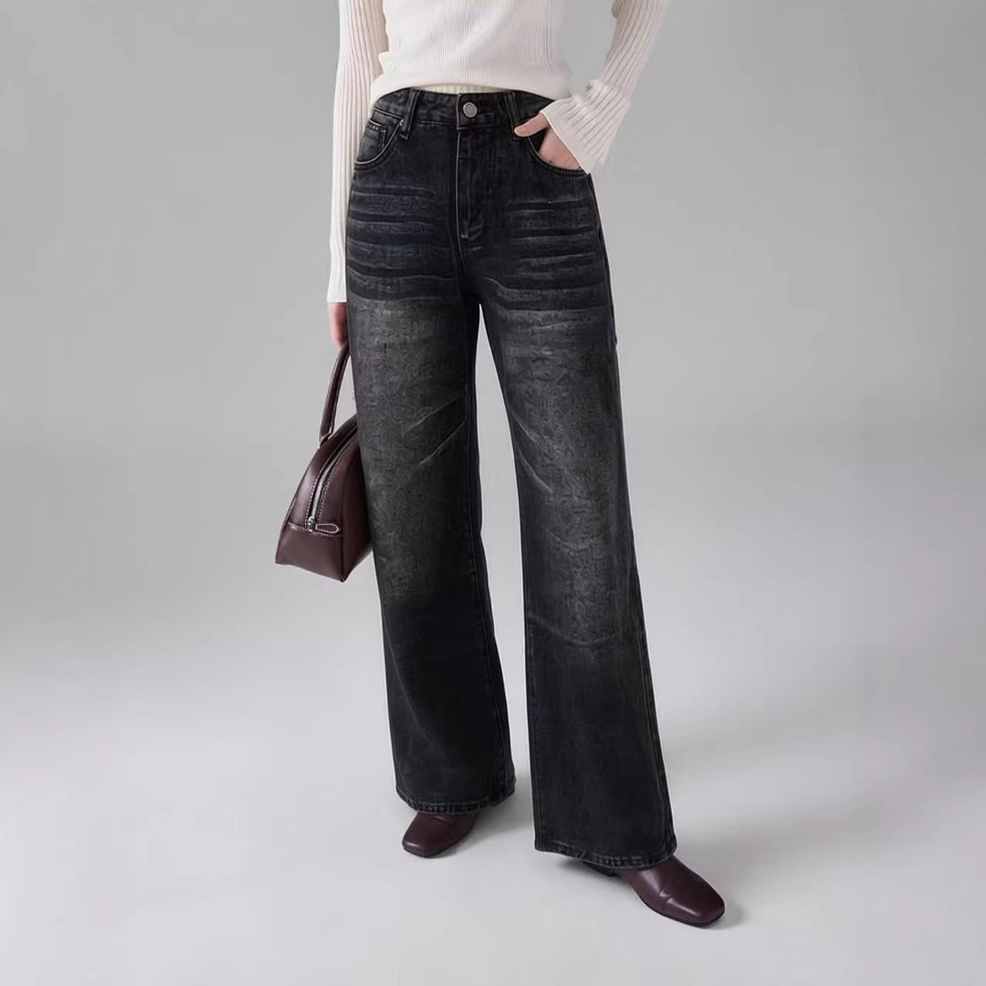 Women's wide High-Waist Jeans with unique texture Lune London