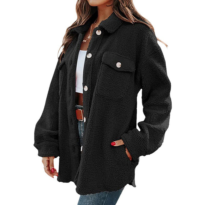 Ladies Comfortable Fleece Jacket with Practical Pockets and Chic Button Placket Style