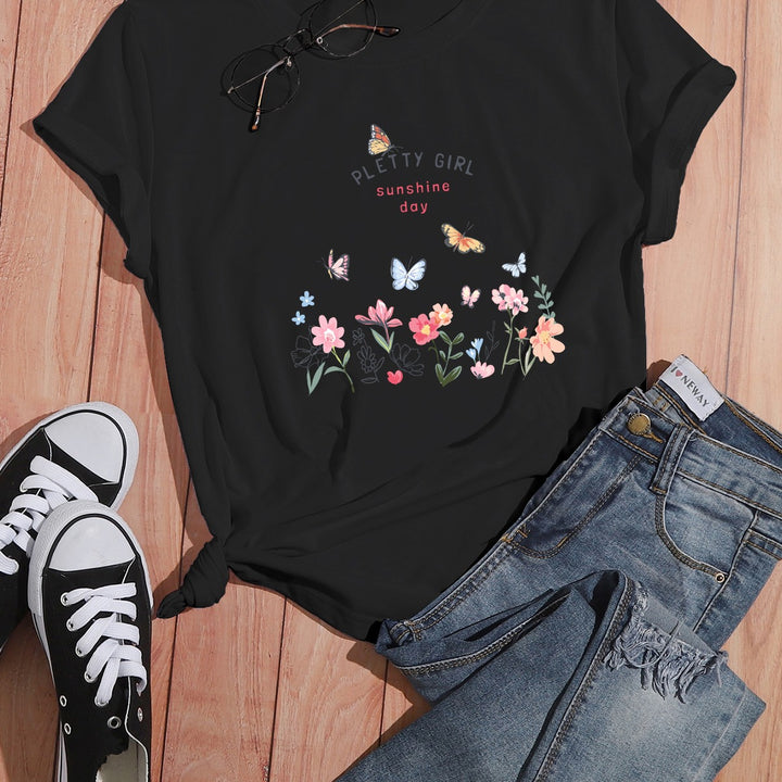 T-shirt pour femmes avec imprimé floral ludique et imprimé élégant Chic & Stil
