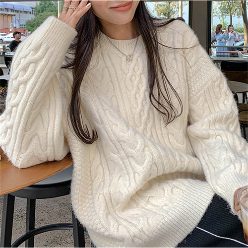 Pull femme en tricot épais avec motif en torsades et coupe décontractée Chic & Stil