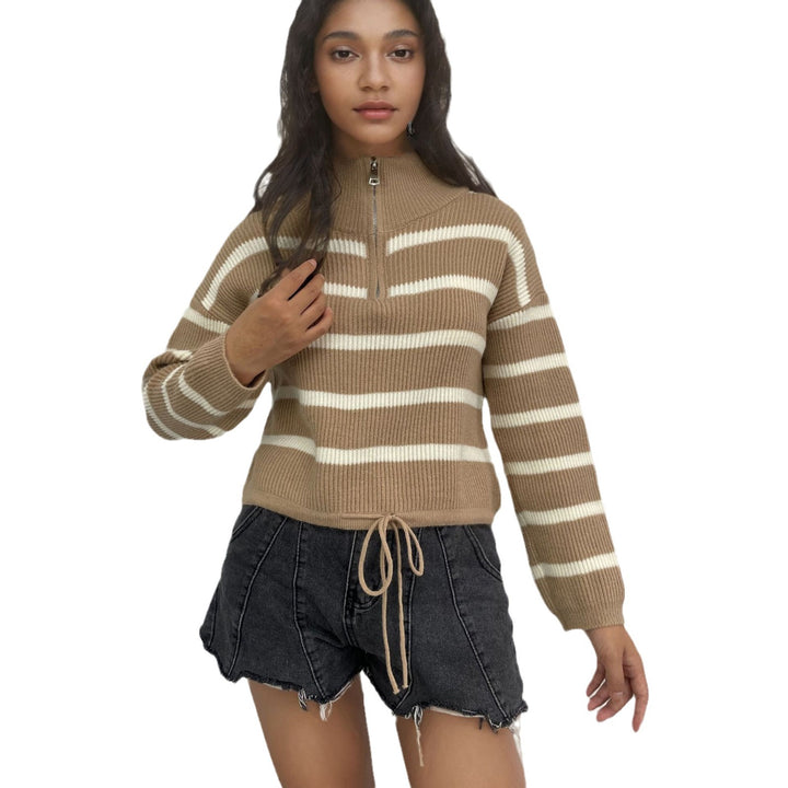 Knit sweater for women with half-zip closure and casual transition structure Lune London