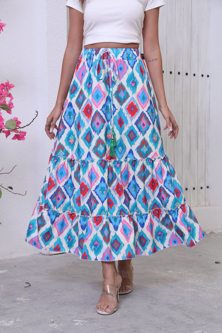 Maxi skirt for women with shelf design and drawstring belt Lune London