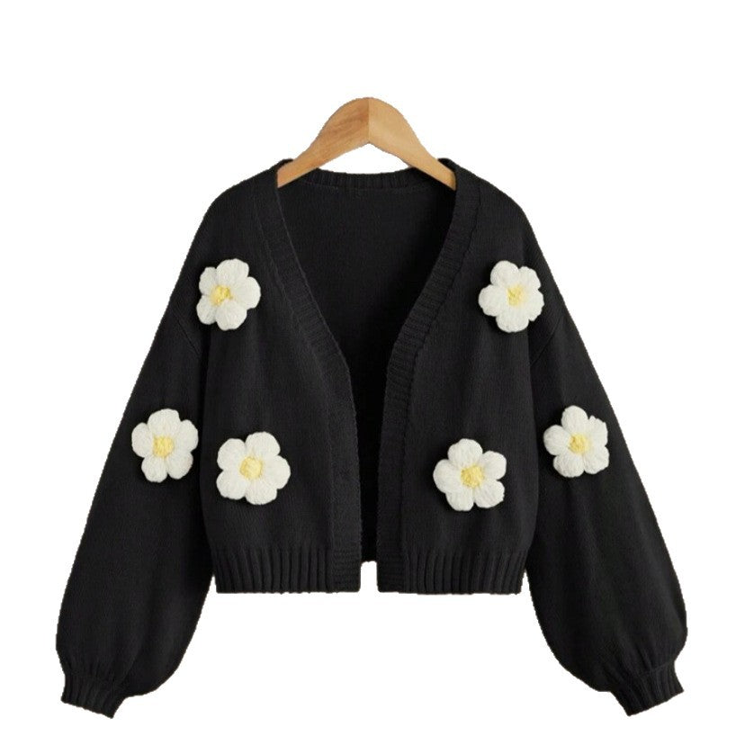 Short jacket for women with playful flower appliqués Lune London