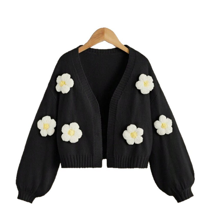 Short jacket for women with playful flower appliqués Lune London